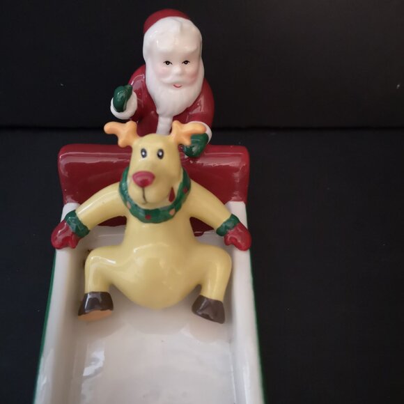 New Santa & Rudolph Sleigh Cracker Dish or Holiday Serving Dish - Picture 3 of 7